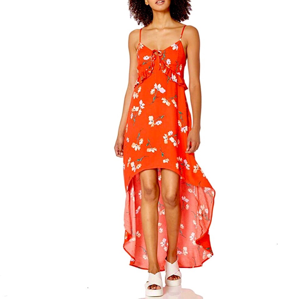 Jack BB Dakota Red Floral Dress Let It Grow Ruffle High Low Strappy Red Size 0